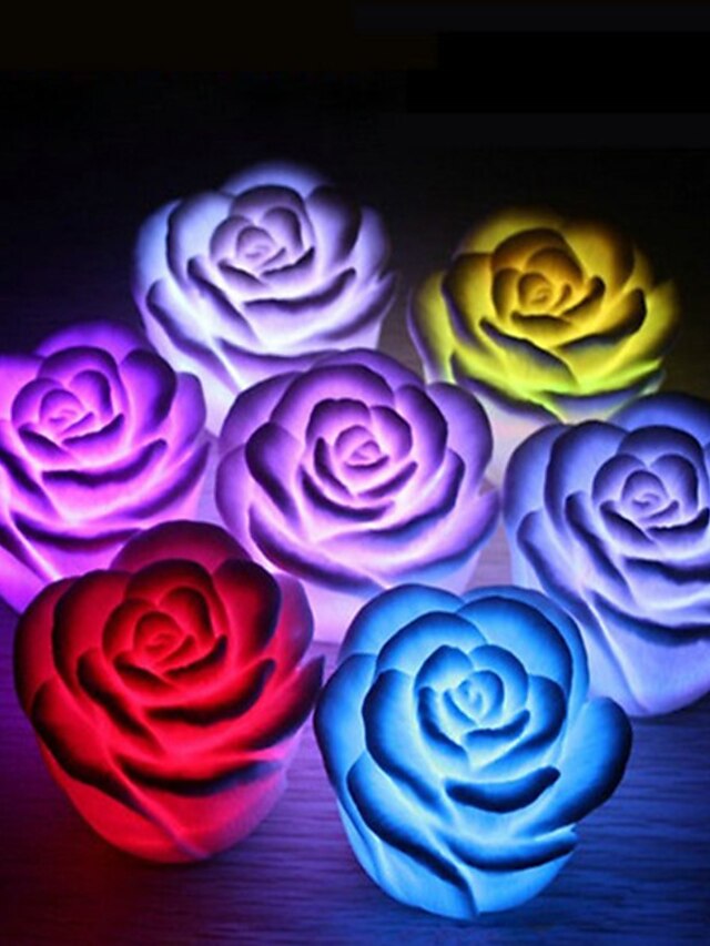  4Pcs Rose Flower LED Light Night Changing Romantic Candle Light Lamp Festival Party Decoration Light