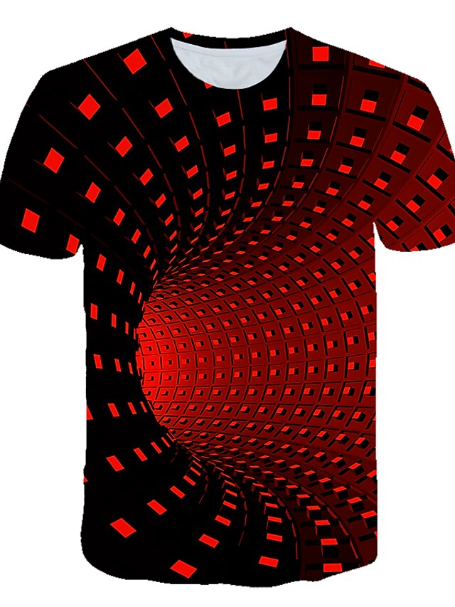  Men's T shirt Tee Graphic Optical Illusion Round Neck Black Yellow Red Royal Blue Purple 3D Print Going out Short Sleeve 3D Print Clothing Apparel Streetwear Basic