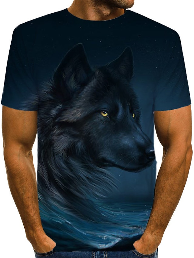  Men's T shirt Tee Graphic 3D Animal Round Neck Daily Holiday Short Sleeve Print Tops Vintage Rock Navy Blue / Summer