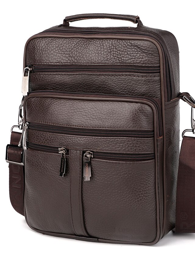  Men's Bags Cowhide Shoulder Messenger Bag Crossbody Bag Zipper Solid Color Shopping Daily Messenger Bag Black Coffee