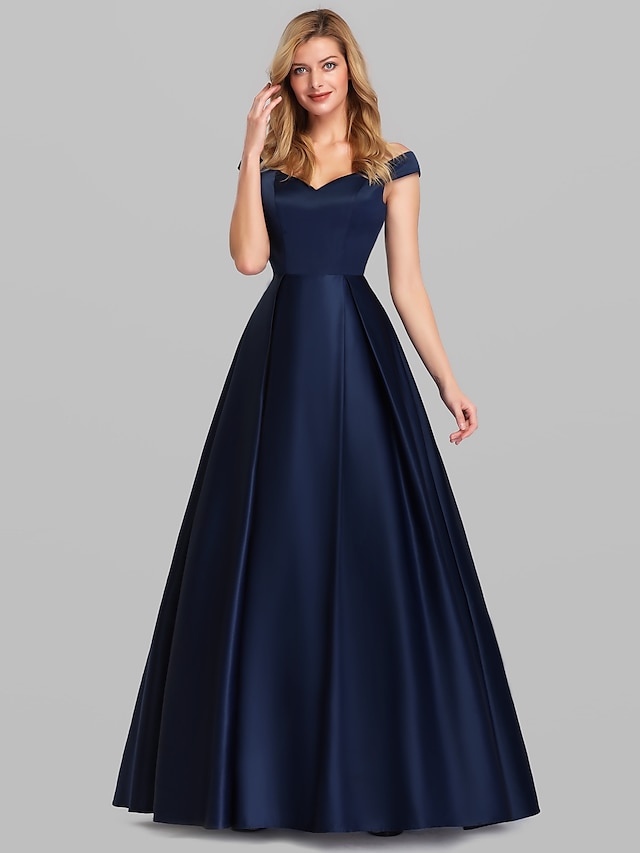  Ball Gown Party Dress Elegant Quinceanera Prom Birthday Dress Off Shoulder Short Sleeve Floor Length Satin with Pleats 2022