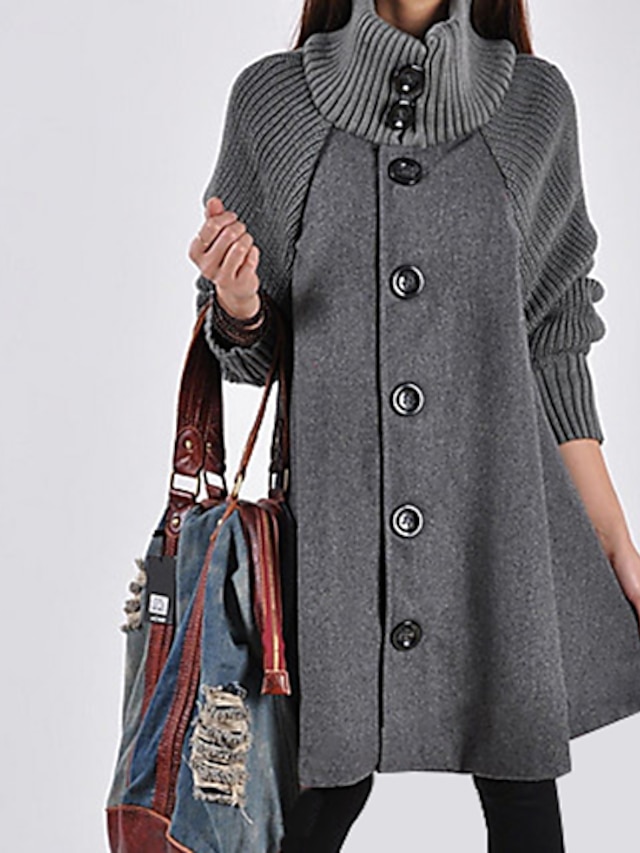  Women's Coat Daily Winter Fall Long Coat Regular Fit Classic & Timeless Jacket Long Sleeve Black Gray