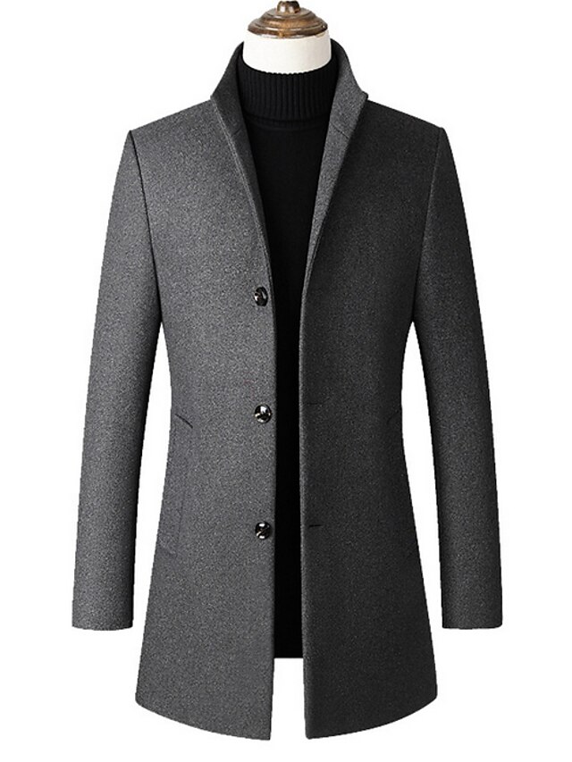  Men's Overcoat Wool Coat Business Causal Wool Autumn / Fall Thermal Warm Outerwear Clothing Apparel Classic Style Essential