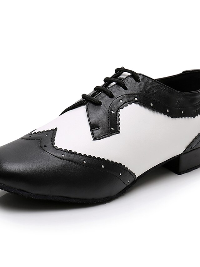  Men's Dance Shoes Modern Shoes Ballroom Shoes Heel Thick Heel Black / White Lace-up / Performance / Practice