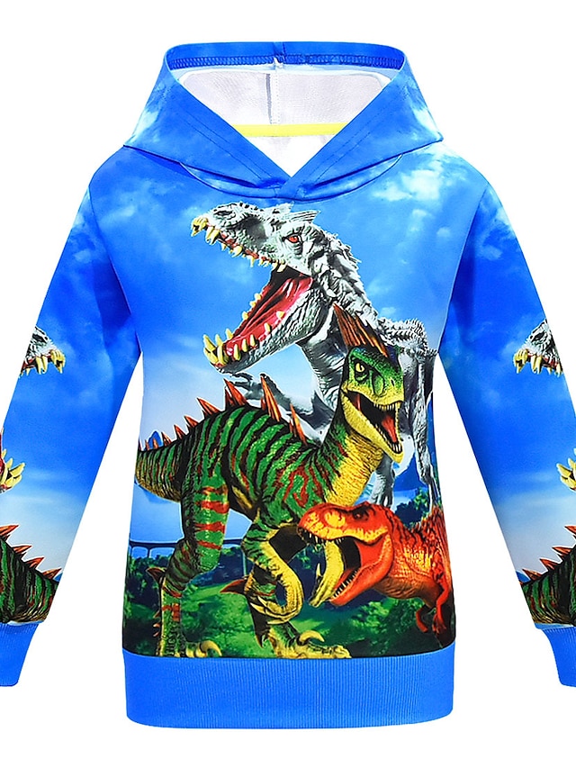  Kids Boys' Hoodie & Sweatshirt Long Sleeve Dinosaur Print Print Blue Black Red Children Tops Basic Halloween