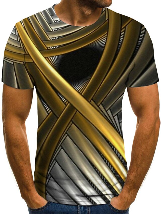  Men's T shirt Tee Round Neck Graphic Abstract Gold Short Sleeve Plus Size Pleated Print Weekend Tops Streetwear / Summer / Summer