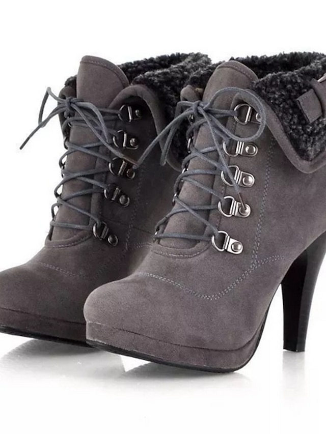  Women's Boots Stiletto Heel Round Toe Booties Ankle Boots Daily Suede Gray Khaki Black / Booties / Ankle Boots / Booties / Ankle Boots