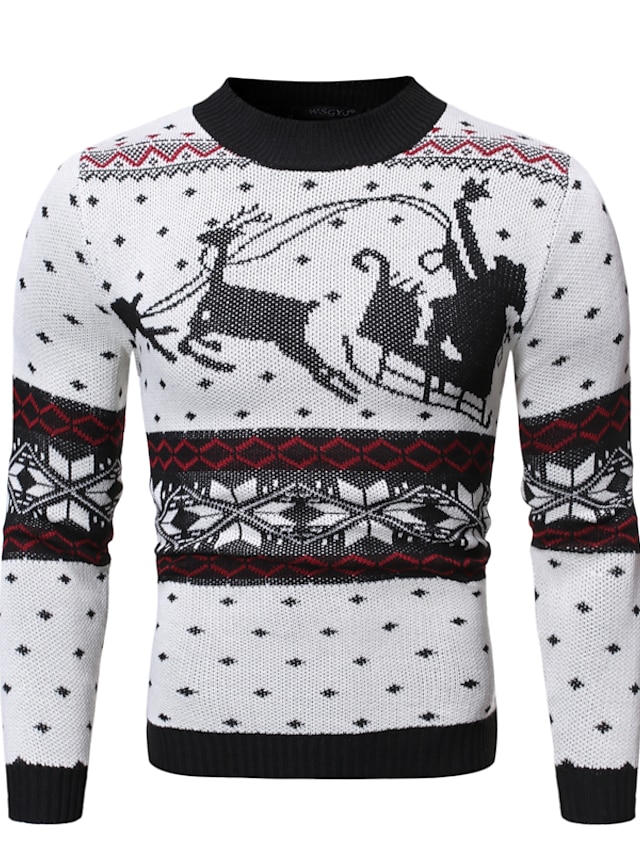  Homme Pullover Animal Noël Manches Longues Pull Cardigans Hiver Col Ras du Cou Blanche Noir