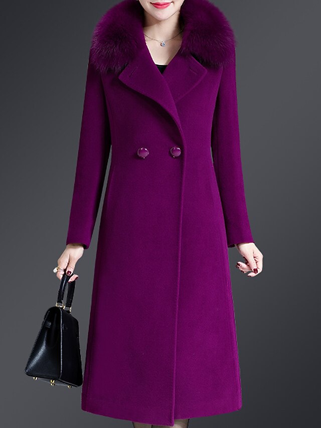  Women's Notch lapel collar Coat Long Solid Colored Holiday Vintage Black Blue Purple Wine M L XL XXL