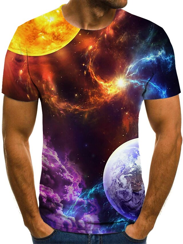  Men's Holiday T shirt Shirt Galaxy Graphic Color Block 3D Short Sleeve Print Tops Streetwear Punk & Gothic Round Neck Rainbow / Club