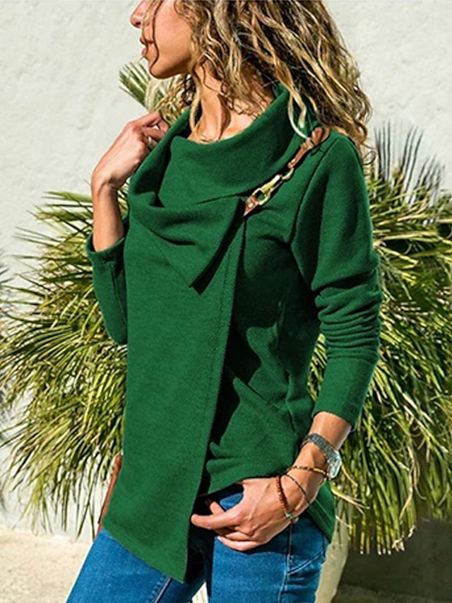  Femme Couleur Pleine Grandes Tailles Tee-shirt Manches Longues Quotidien Hauts Col de Chemise Vin Vert