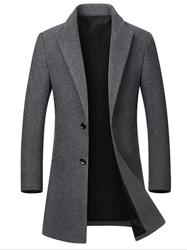  Men's Overcoat Winter Coat Trench Coat Business Casual Overcoat Wool Fall Winter Outerwear Clothing Apparel Basic Solid Colored Notch lapel collar / Long Sleeve / Daily / Long / Slim / Long Sleeve