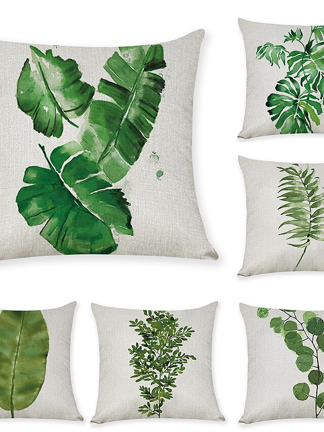  Set of 6 Faux Linen Pillow Cover, Leaf Graphic Prints Leisure Fashion Throw Pillow Home Sofa Decorative