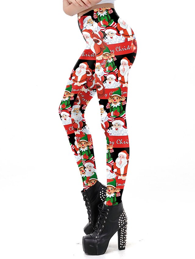  Mujer Navidad Estampado Legging - Estampado, Estampado Media cintura Rojo S M L / Delgado