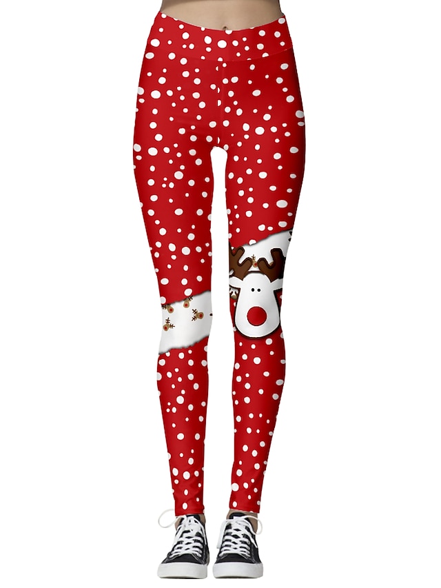  Mujer Navidad Delgado Leggings Pantalones de impresión en 3D Estampado Rojo S M L