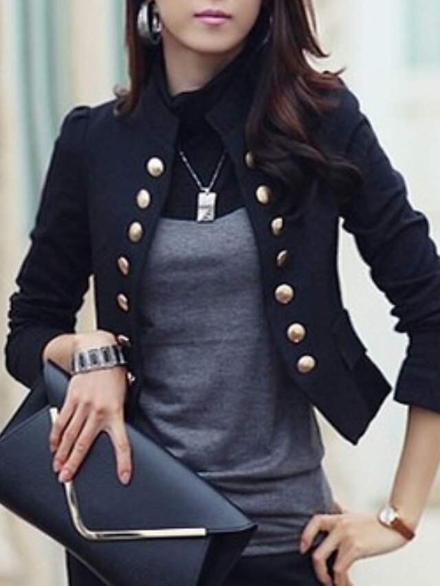  blazer feminino de cor sólida casaco tops de poliéster branco / preto