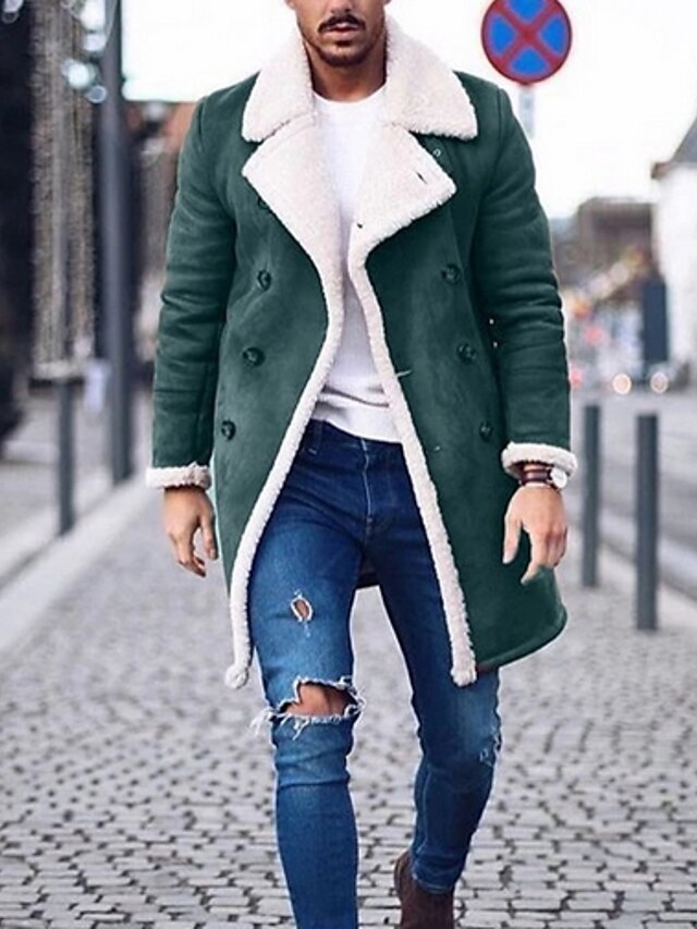  Herren Mantel Täglich Standard Mantel Regular Fit Jacken Langarm Einfarbig Grau Grün Schwarz