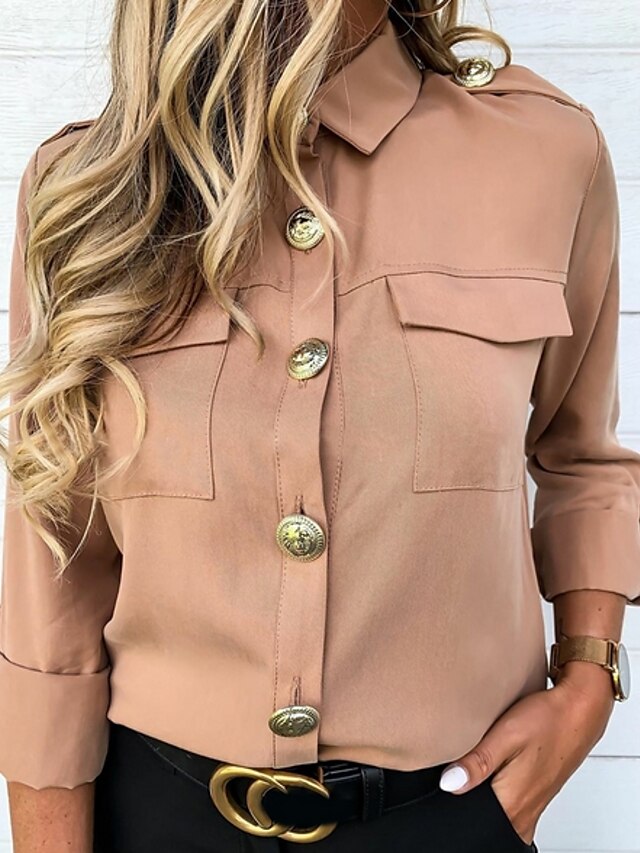  Women's Blouse Shirt Solid Colored Long Sleeve Shirt Collar Tops Basic Top Blushing Pink