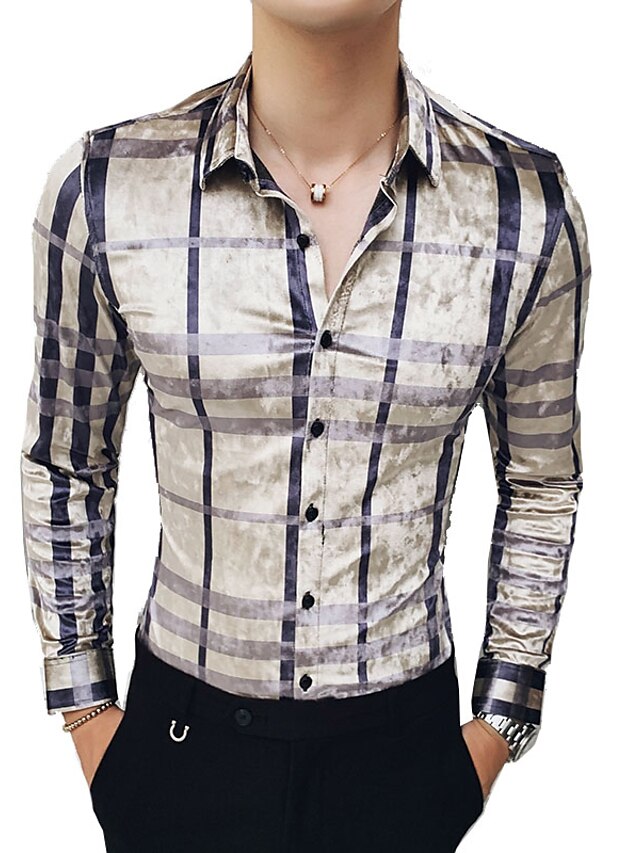  Men's Shirt Graphic Geometric Plus Size Print Long Sleeve Going out Tops Elegant Streetwear Gold