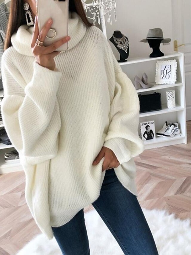  Women's Turtleneck Ribbed Knit Pullover Sweater