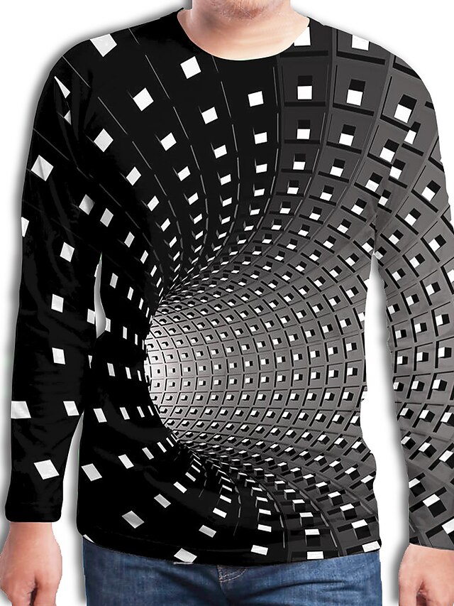  Herre T skjorte Grafisk Geometrisk 3D Store størrelser Trykt mønster Langermet Daglig Topper Gatemote overdrevet Svart