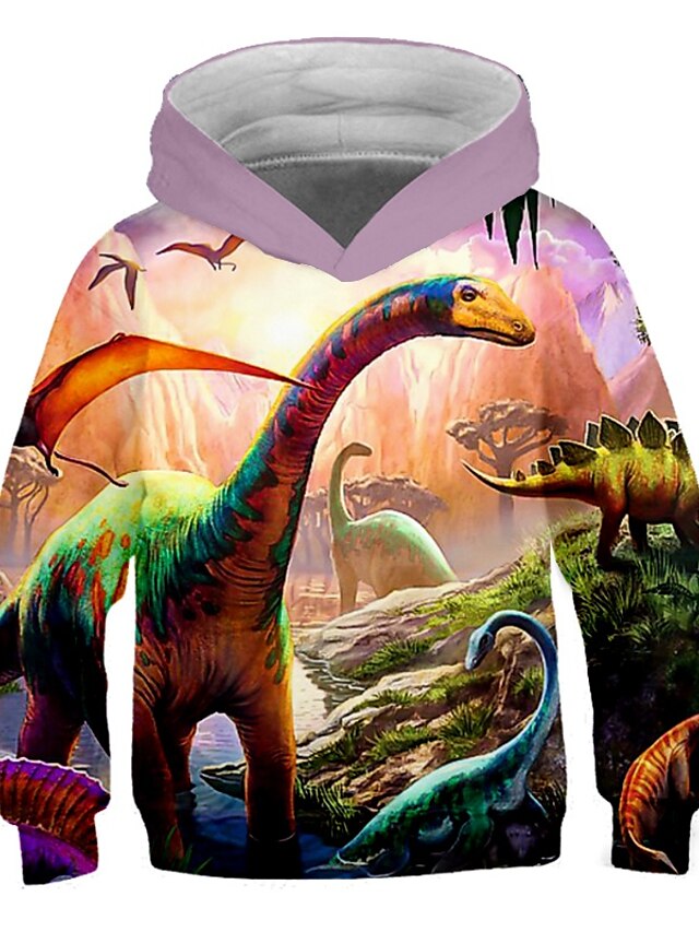  Barn Baby Gutt Hettegenser og sweatshirt Pullover Langermet Dinosaur 3D-utskrift Grafisk Fargeblokk Unisex Blå Gul Militærgrønn Barn Topper Aktiv Gatemote 3-12 år