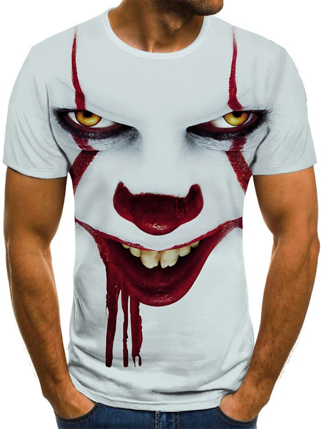  Herre Skjorte T-shirt T-Shirts Grafisk Tribal 3D Rund hals Hvid+Rød Sort Hvid Gul Rød 3D-udskrivning Halloween I-byen-tøj Kortærmet Trykt mønster Tøj Gade Punk & Gotisk