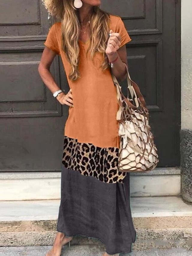  Women's Daily Wear Street chic Shift Dress - Leopard Print Black Orange Green S M L XL