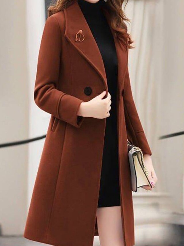  Women's Coat Long Solid Colored Going out Basic Black Red Army Green Brown M L XL XXL / Work