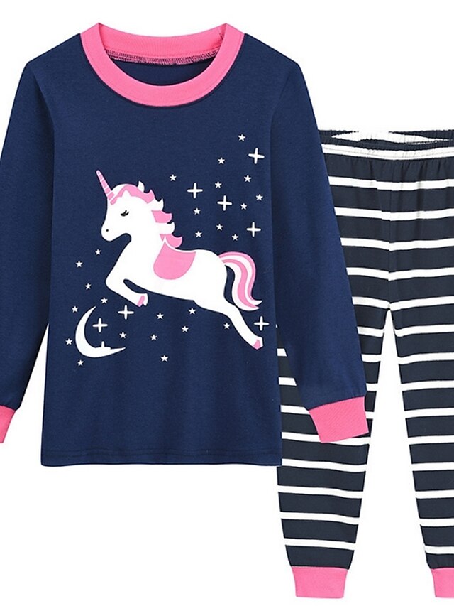 Kids Girls' Sleepwear Unicorn Print Navy Blue