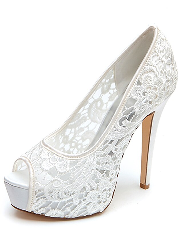  Women's Wedding Shoes Stiletto Heel Peep Toe Lace Minimalism Fall / Spring & Summer Black / White / Ivory / Party & Evening