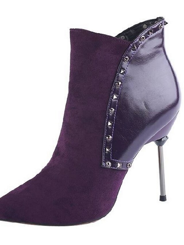  Femme Bottes Stiletto Heel Boots Talon Aiguille Bout pointu Bottines Bottines Quotidien Daim Noir Violet Bleu / Bottes Mi-mollet