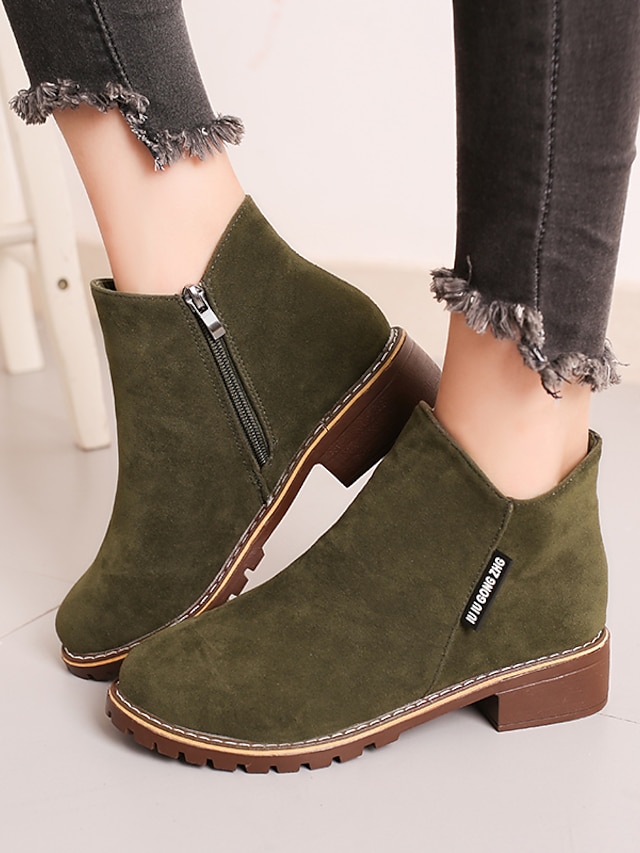  Women's Boots Block Heel Boots Low Heel Round Toe Booties Ankle Boots Casual Daily Suede Solid Colored Black Yellow Green