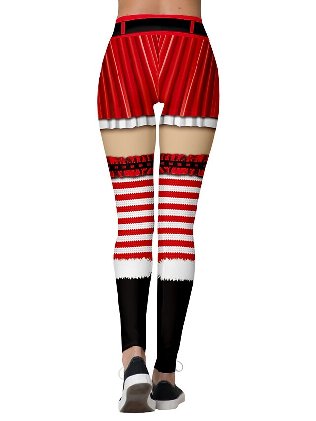  Femme Noël Mince Leggings Joggings Pantalon 3D Print Imprimé Rouge Vert S M L