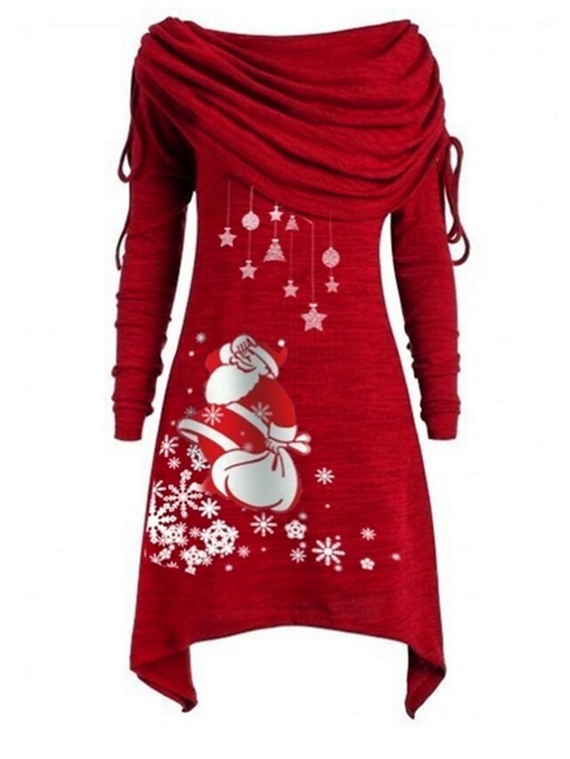  Femme Robe Trapèze Mini robe Courte Manches Longues père Noël Géométrique basique Noël Noir Bleu Violet Rouge Gris S M L XL XXL 3XL 4XL 5XL