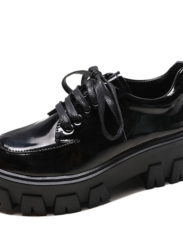  Women's Oxfords Outdoor Chunky Heel Round Toe PU Lace-up Black