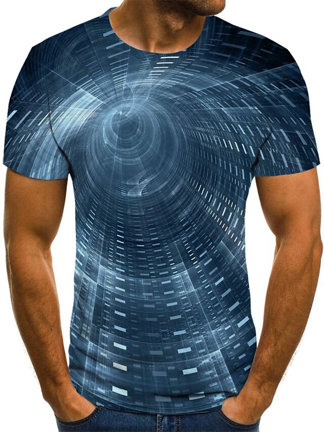  Men's T shirt Graphic Round Neck Daily Going out Short Sleeve Print Tops Streetwear Punk & Gothic Navy Blue / Summer