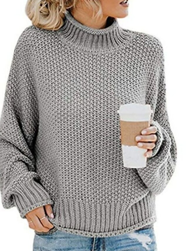  Women's Solid Colored Long Sleeve Pullover Sweater Jumper, Stand Orange / Light Green / Beige S / M / L