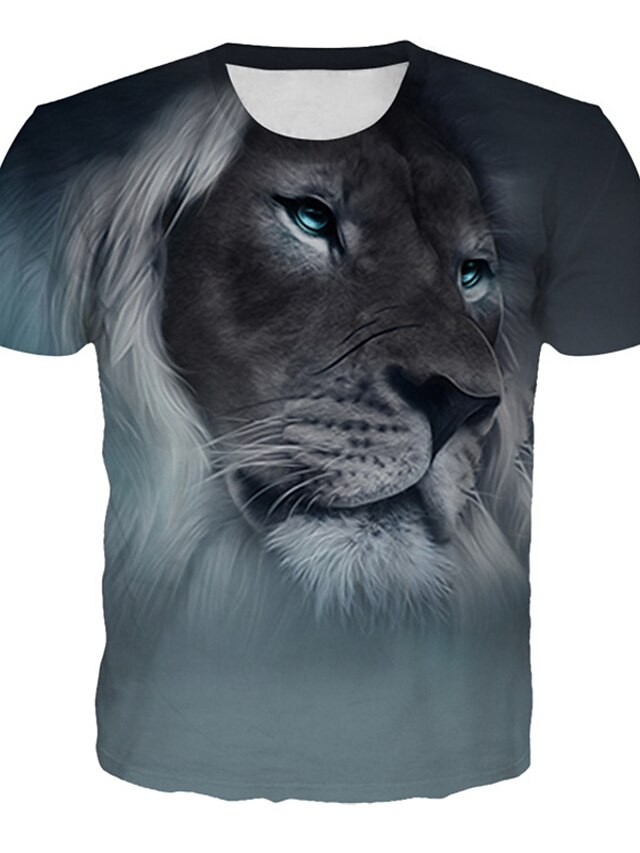 Men's T shirt Graphic 3D Animal Plus Size Print Short Sleeve Daily Tops Basic Exaggerated Gray