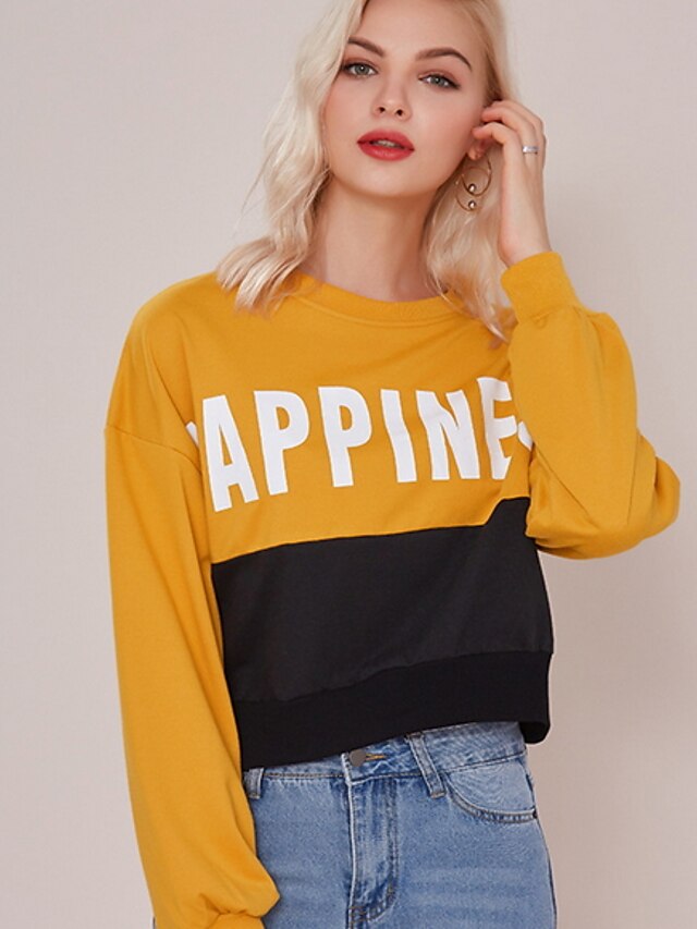  Women's Basic Sweatshirt - Color Block Yellow XL