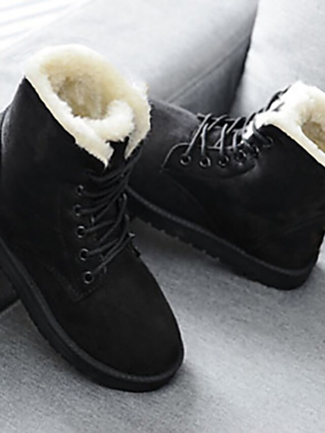  Women's Boots Snow Boots Daily Booties Ankle Boots Winter Creepers Round Toe PU Lace-up Black Red Beige