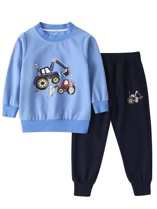  Kids Boys' Basic Cartoon Long Sleeve Clothing Set Blue