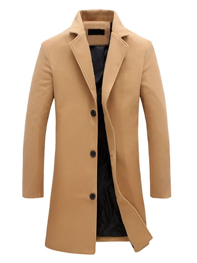  Men's Trench Coat Overcoat Long Plus Size Coat Black Gray Khaki Daily Basic Essential Fall Notch lapel collar Regular Fit S M L XL XXL 3XL / Long Sleeve / Winter / Long Sleeve / Vintage