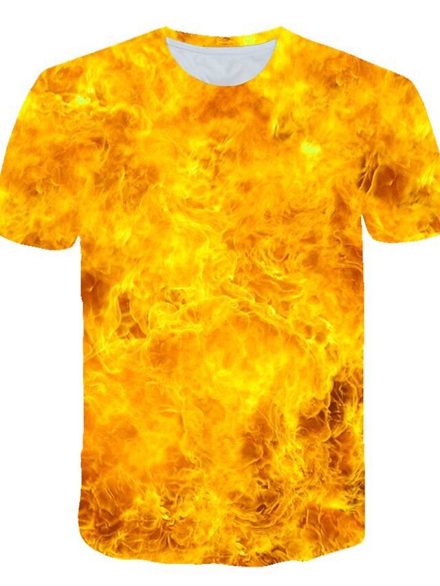  Men's T shirt Shirt Graphic 3D Round Neck Daily Short Sleeve Print Slim Tops Orange