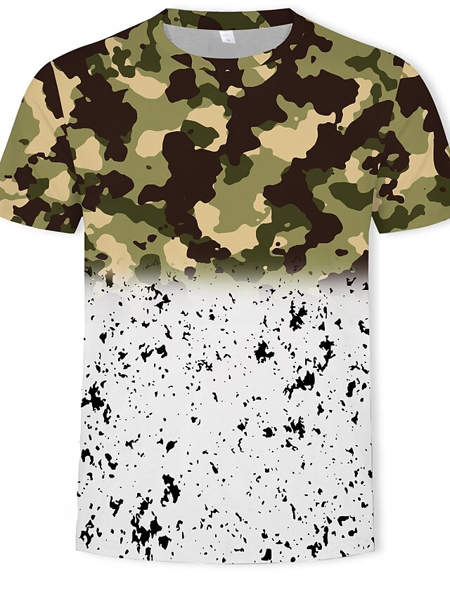  Men's T shirt 3D Camo / Camouflage Plus Size Print Short Sleeve Daily Tops Basic Army Green