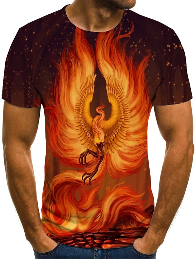  Men's T shirt Tribal 3D Animal Print Short Sleeve Daily Tops Streetwear Punk & Gothic Orange