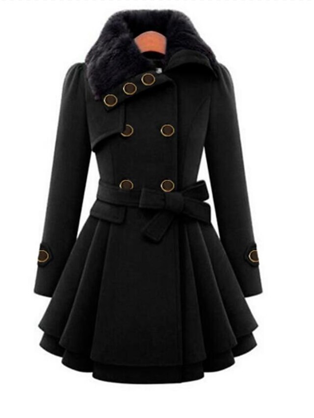 Women's Pea Coat Long Coat Duble Breasted Dress Coat Belted Winter Coat Warm Windproof Trench Coat Slim Fit Elegant Casual Jacket Long Sleeve Outerwear