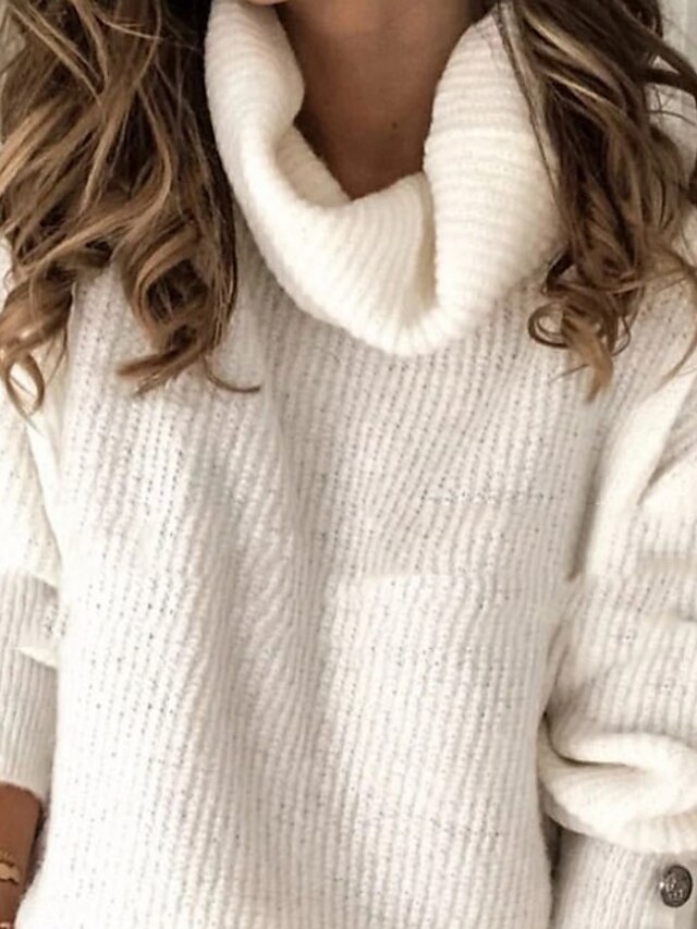  Dame bluse Ensfarvet Langærmet Overdimensionerede Sweater Cardigans Rullekrave Hvid Lyseblå