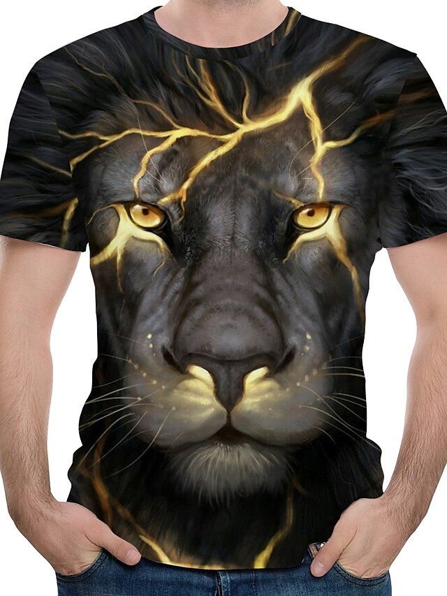  Tee T-shirt Homme Graphique Lion Animal 3D effet Grande Taille Col Ras du Cou Manches Courtes Imprimer Standard Casual du quotidien Vacances Vêtement de rue Exagéré Nylon Rayonne / Eté