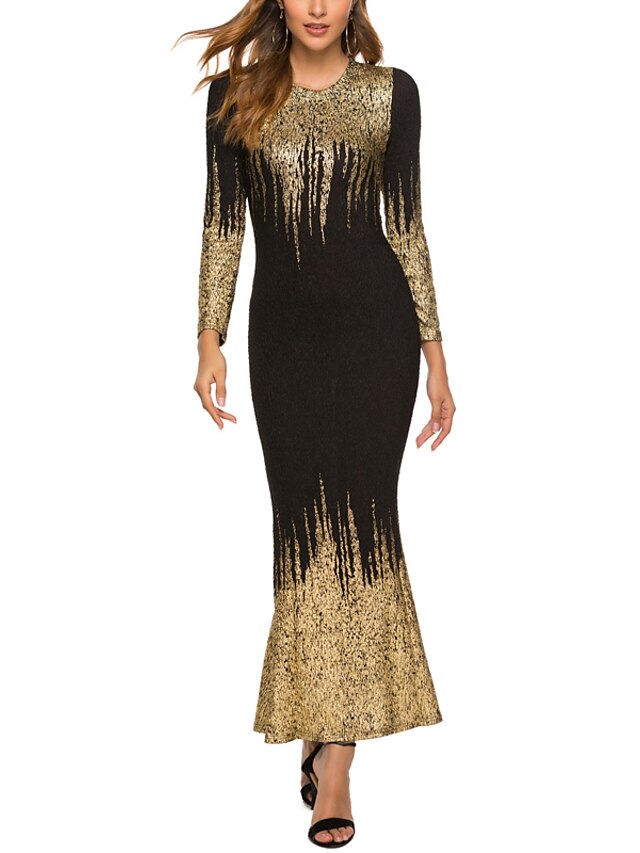  Femme robe garconne 1920 Manches Longues Gatsby Bloc de Couleur Paillettes Grandes Tailles Années 1920 Sexy Mince Blanche Noir Argent S M L XL XXL 3XL 4XL / Maxi